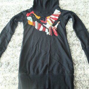 Akademiks Women's Size Small Black Turtleneck Sweater Dress With Sequin Emblem